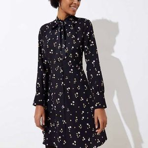 LOFT BLACK FLORAL LONG SLEEVE DRESS, Size 2 petite​​​​